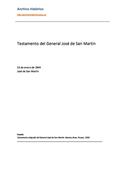 Vista previa del testamento de San Martín